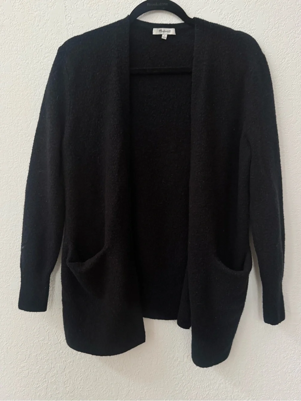 Madewell black fuzzy wool blend sweater open cardigan with patch pockets